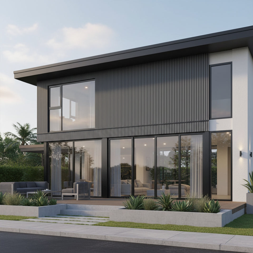 Wide 4-Strip Gray Composite Siding Panels - 1.5