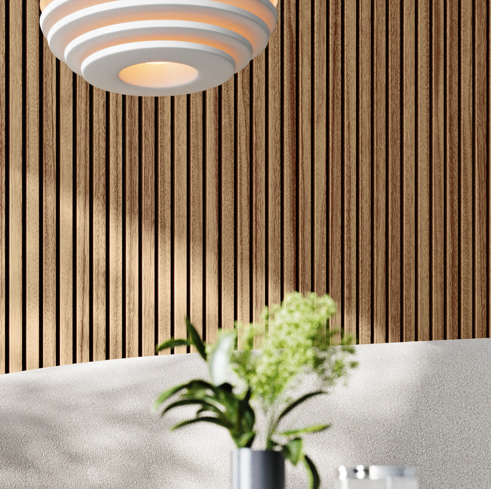 Light Walnut Acoustic Slat Wood Panels for Walls and Ceilings 94 x 1
