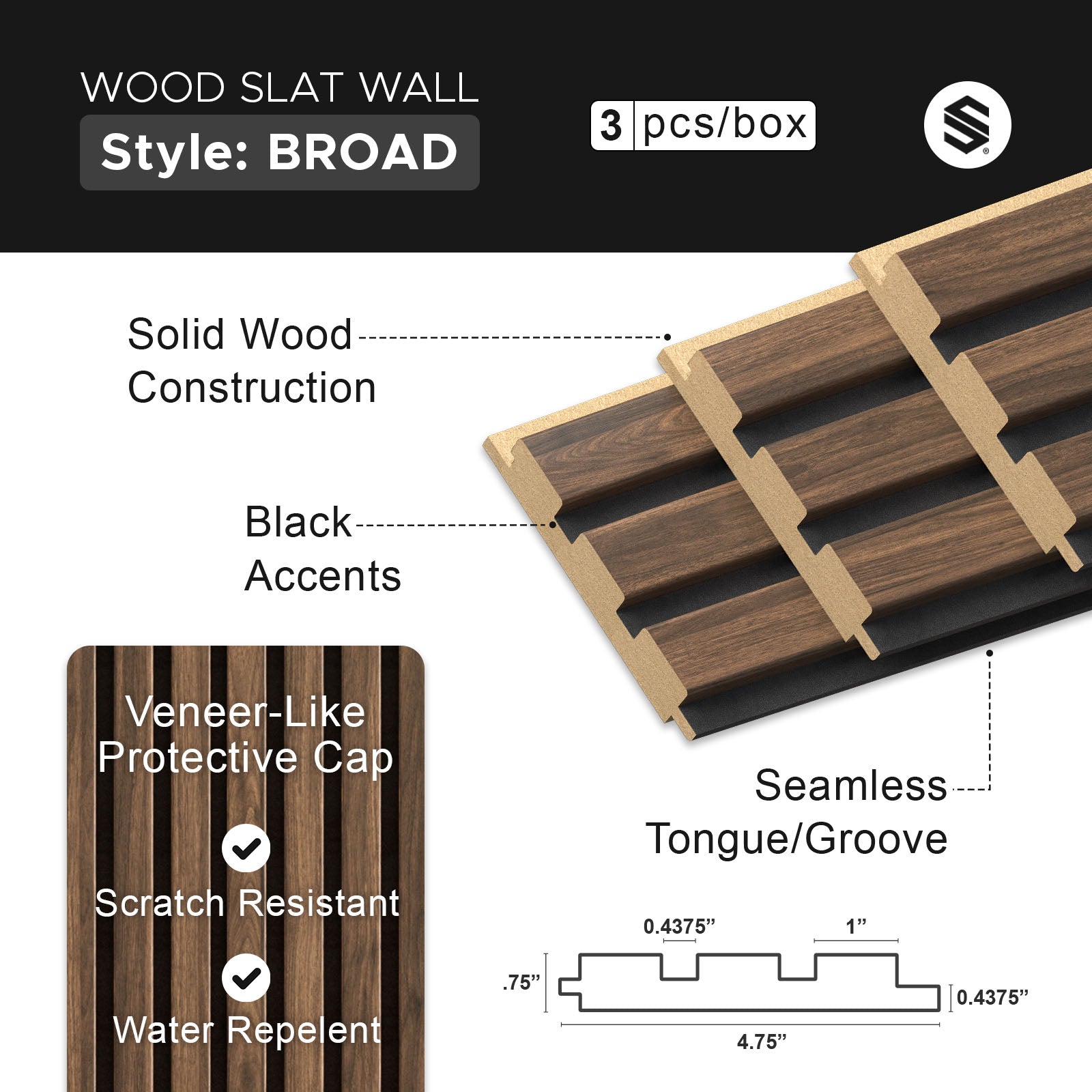 Antique Oak With Black Accents Slat Wood Wall Panels - Broad - Panel ...