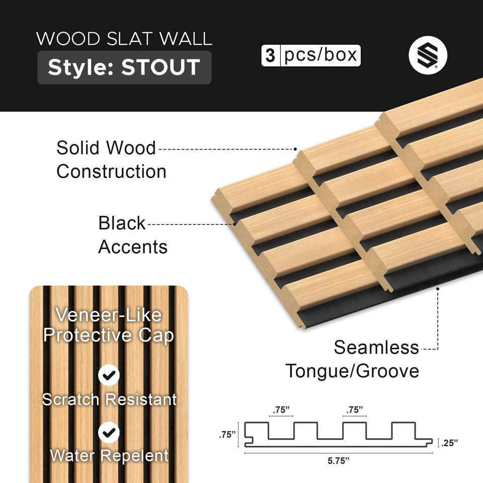 Maple With Black Accents Wood Slat Panels for Walls - Stout (94