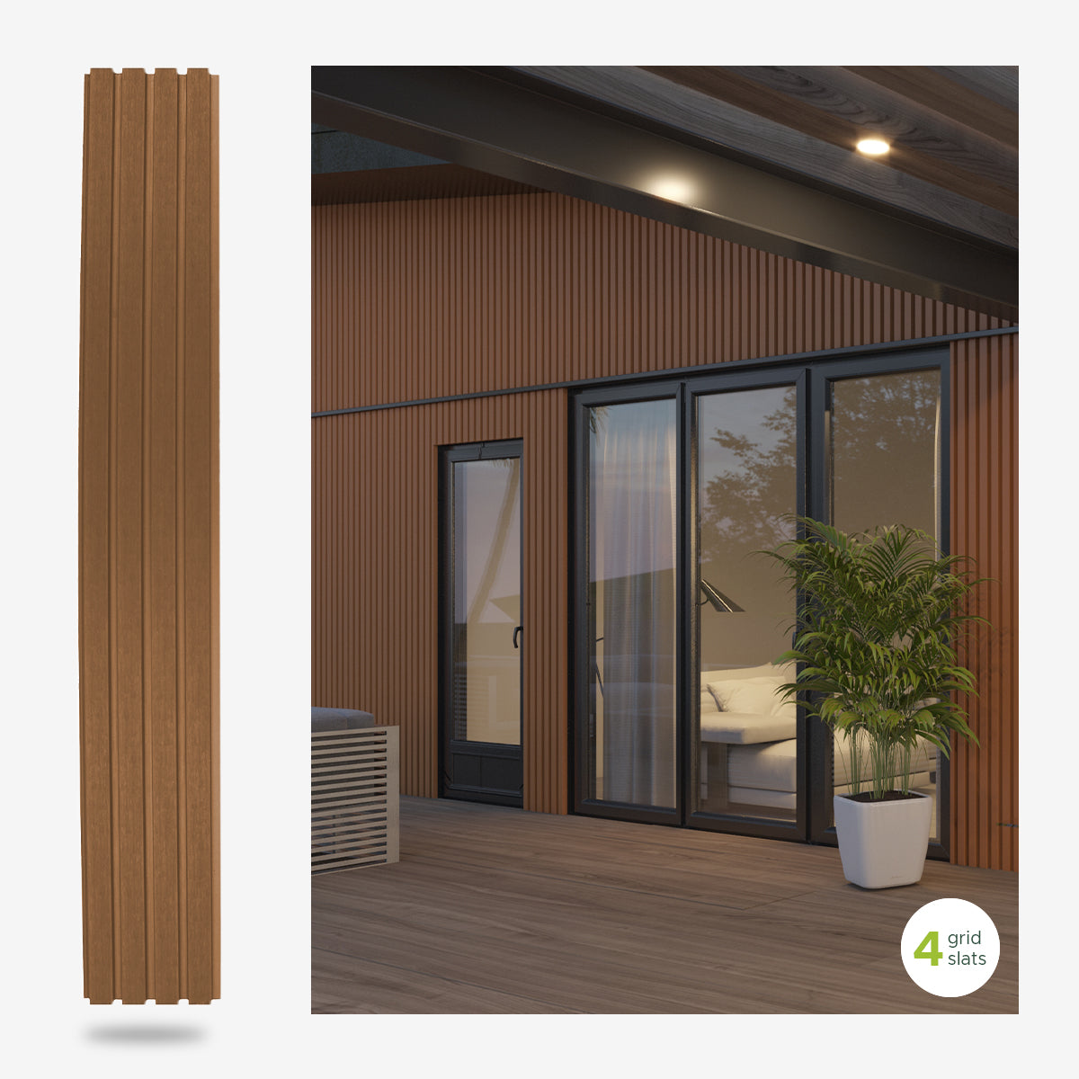 Strip Panel Cladding Wide 4-Strip Teak Composite Siding Panels - 1.5
