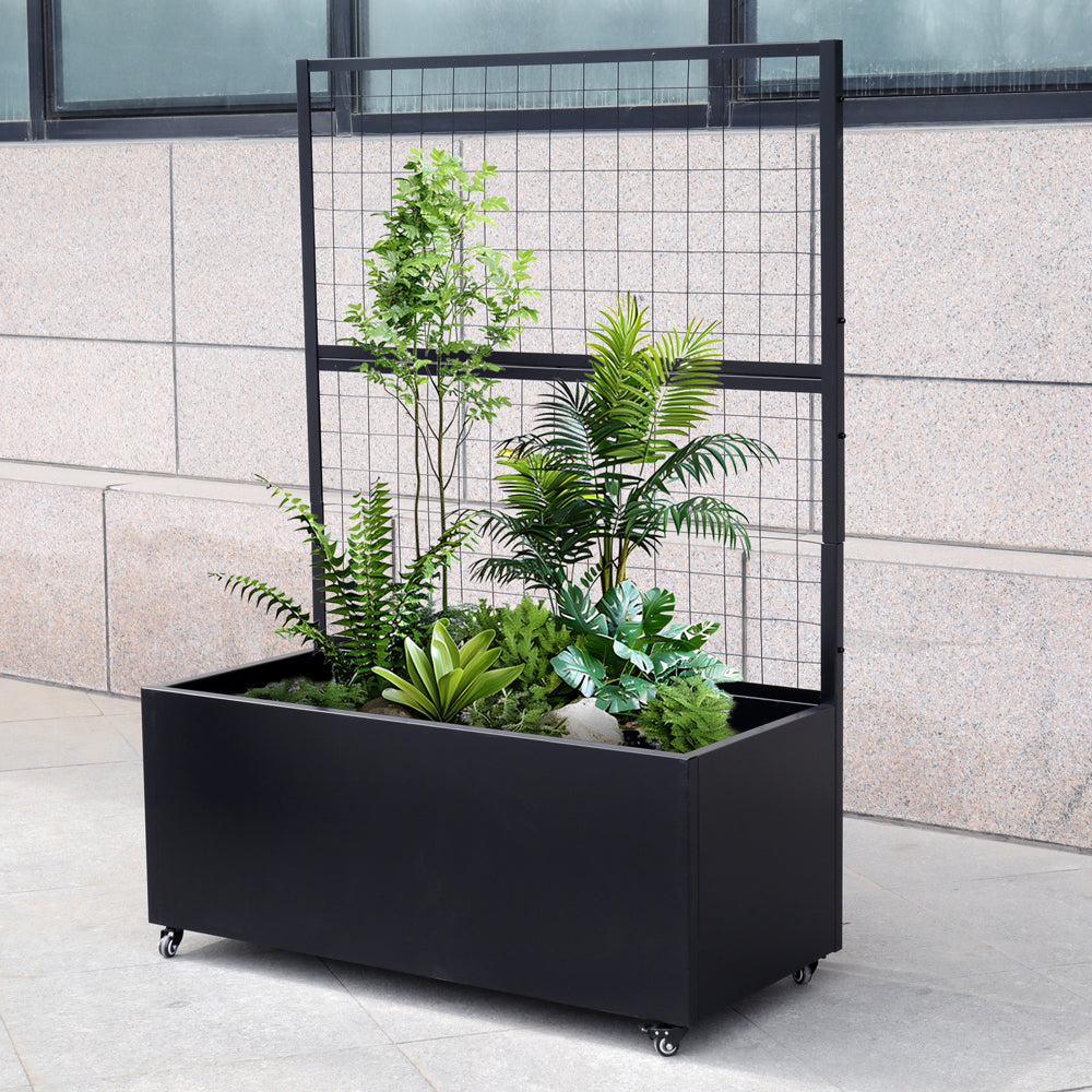 Planter Box Metal Rack Black Metal Planter Box Raised Garden Bed with Mesh Trellis - Panel ...