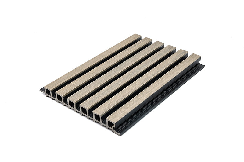 Gap Slatted Composite Cladding Narrow 6-Strip Light Gray Oak & Black Gap Composite Siding Panels - 7 ...