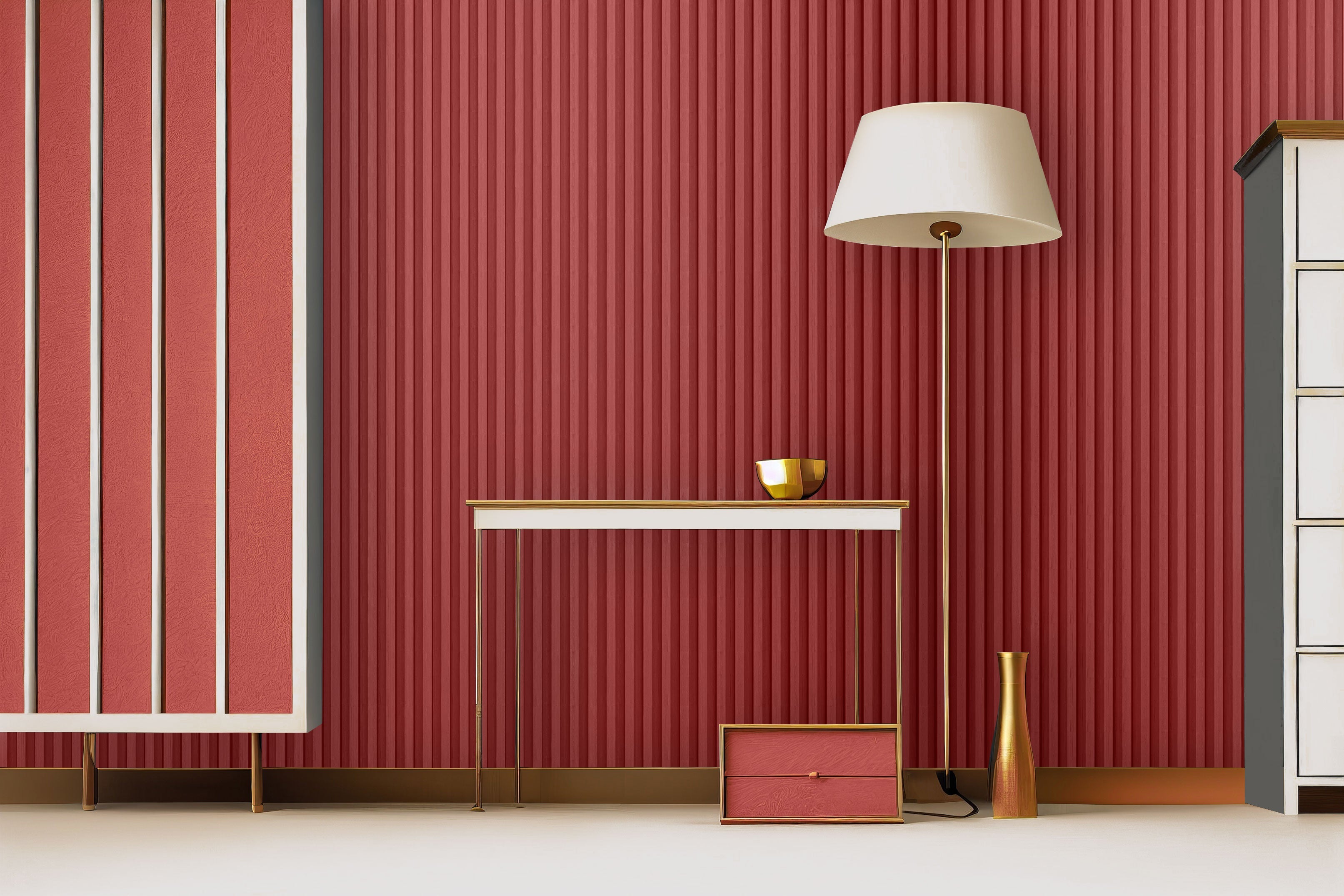 Satin Red Slat Wood Panels for Walls - Sleek (106