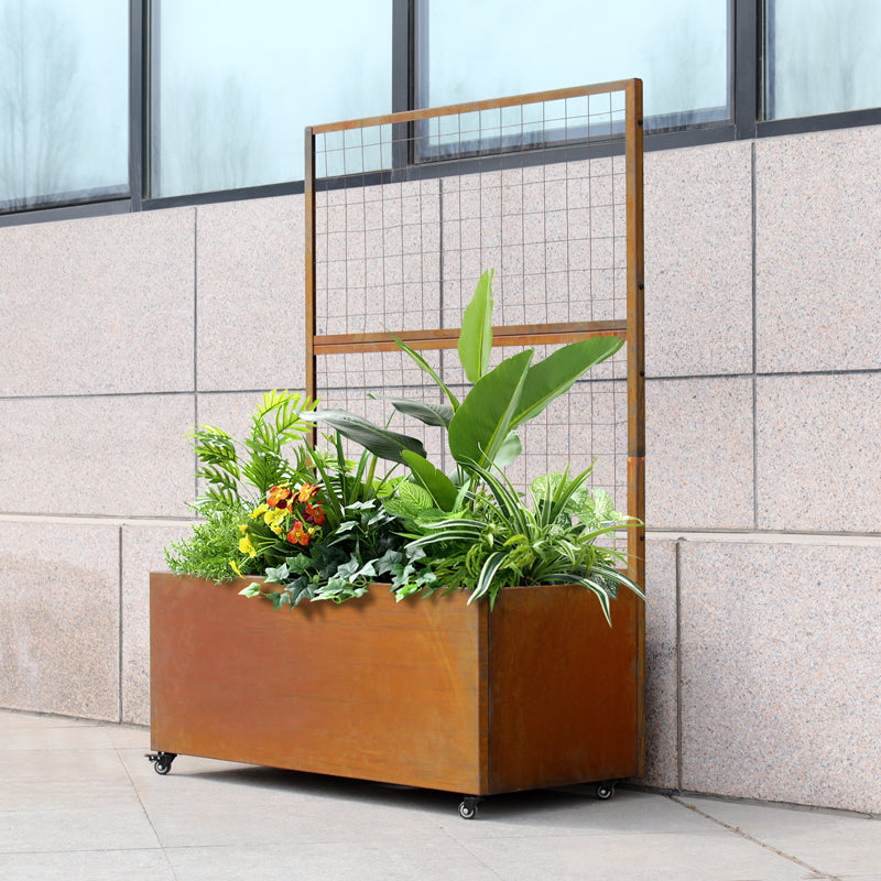 planter with metal trellis Corten Metal Planter Box Raised Garden Bed with Mesh Trellis