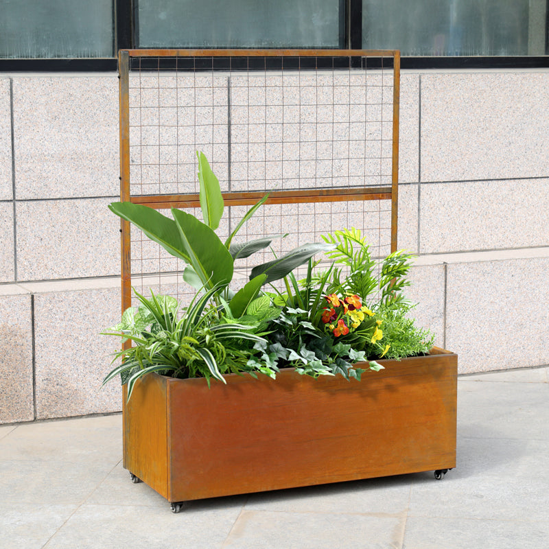 metal box planters Corten Metal Planter Box Raised Garden Bed with Mesh Trellis
