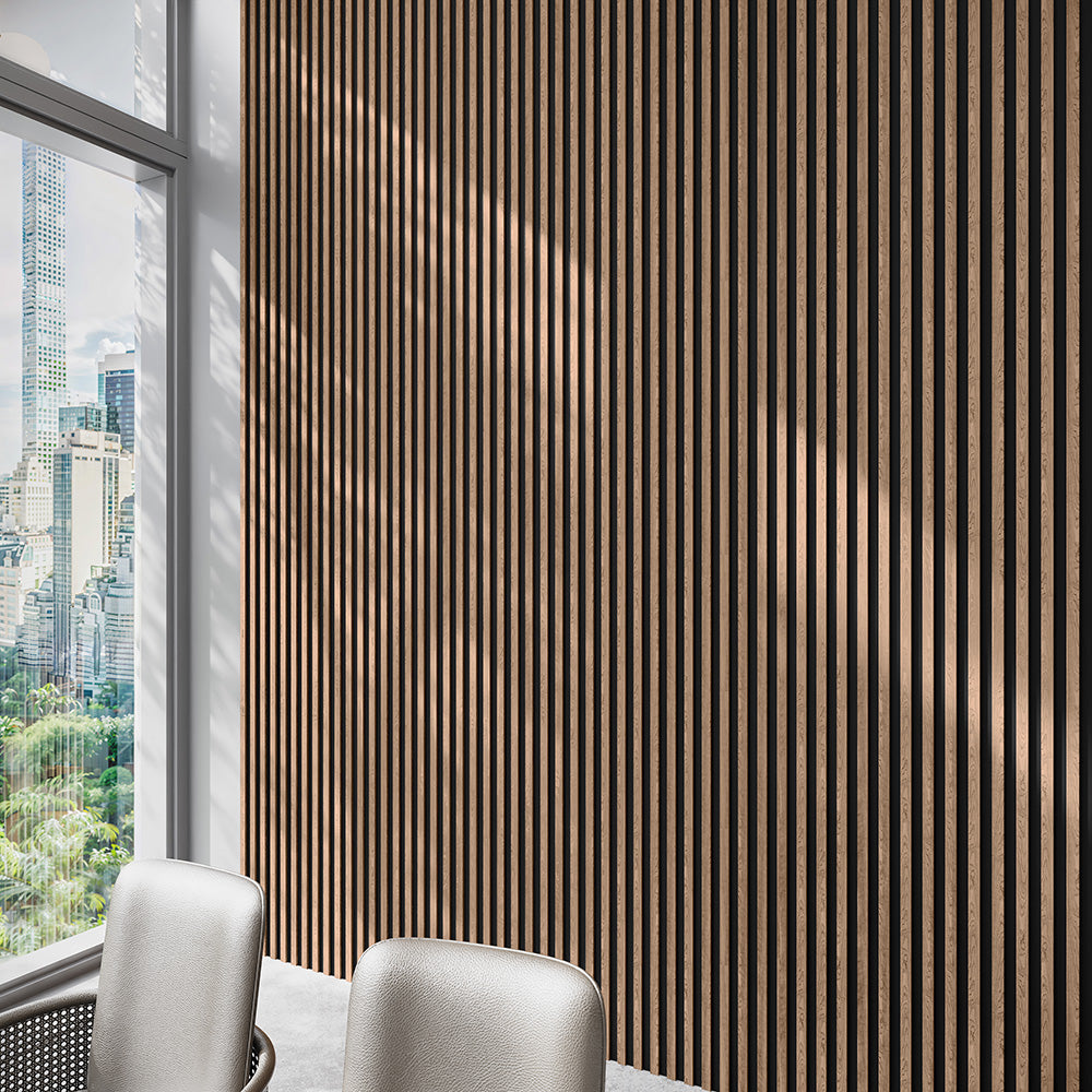Antique Oak With Black Accents Slat Wood Wall Panels - Broad - Box ...
